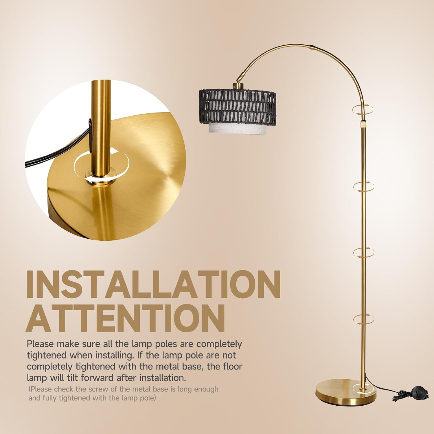 Arc Floor Lamp for Living Room with Remote, 61.5"-72.4" Height Adjust Dimmable LED Floor Lamp with 3 Color Temps, Farmhouse Arched Standing Lamp,Boho Floor Lamp, Arched Floor Lamps for Bedroom, Office