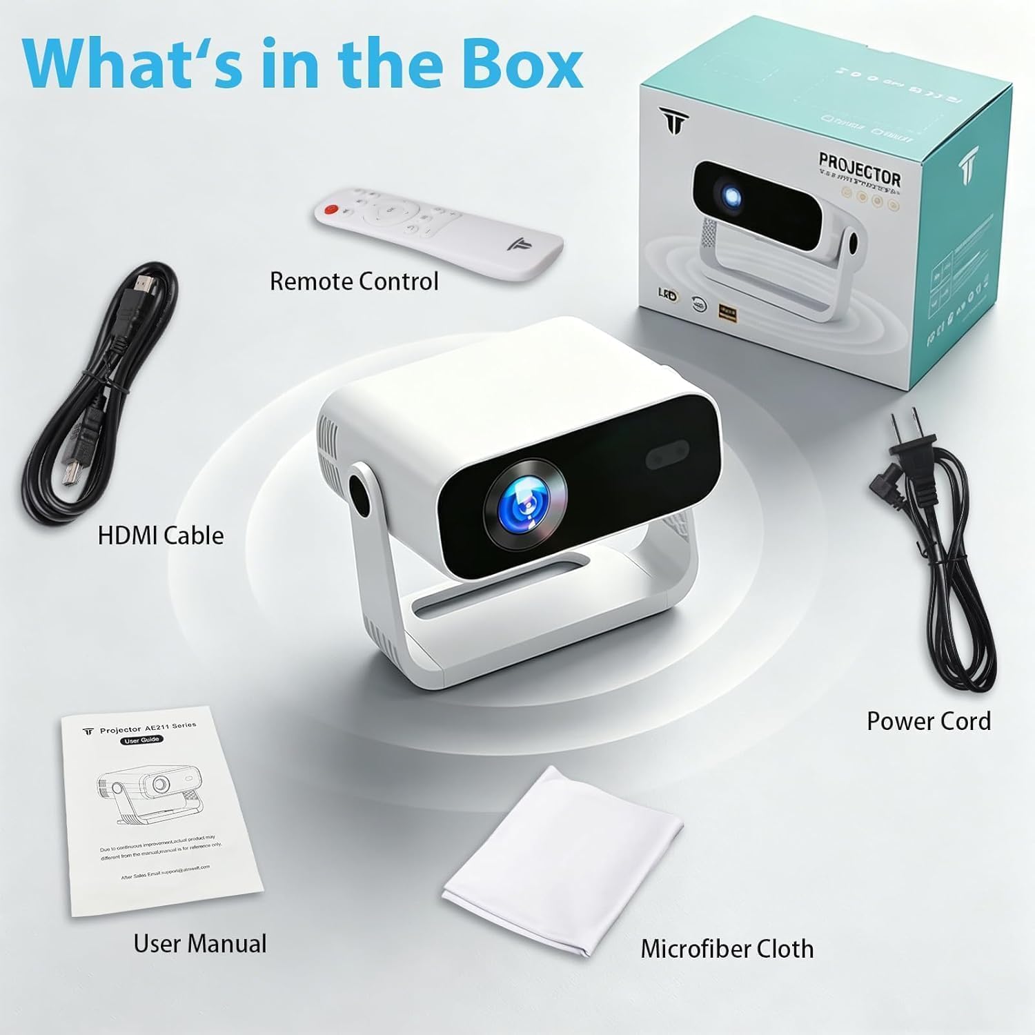 Smart Projector Android 14/TV with WiFi 6 and Bluetooth 5.0 Built in 1000+ Apps 210 ANSI Portable Bedroom Mini Movie Projector Auto Keystone & Zoom-black-and-white