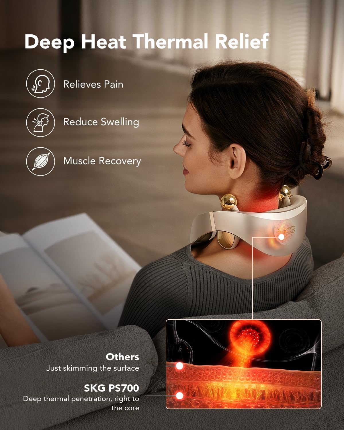 Neck Massager with Heat for Strain Relief Deep Tissue | Birthday Gifts for Women, Red Light Warmth, 360° Bionic Kneading, Cordless Portable Neck and Shoulder Shiatsu Massager