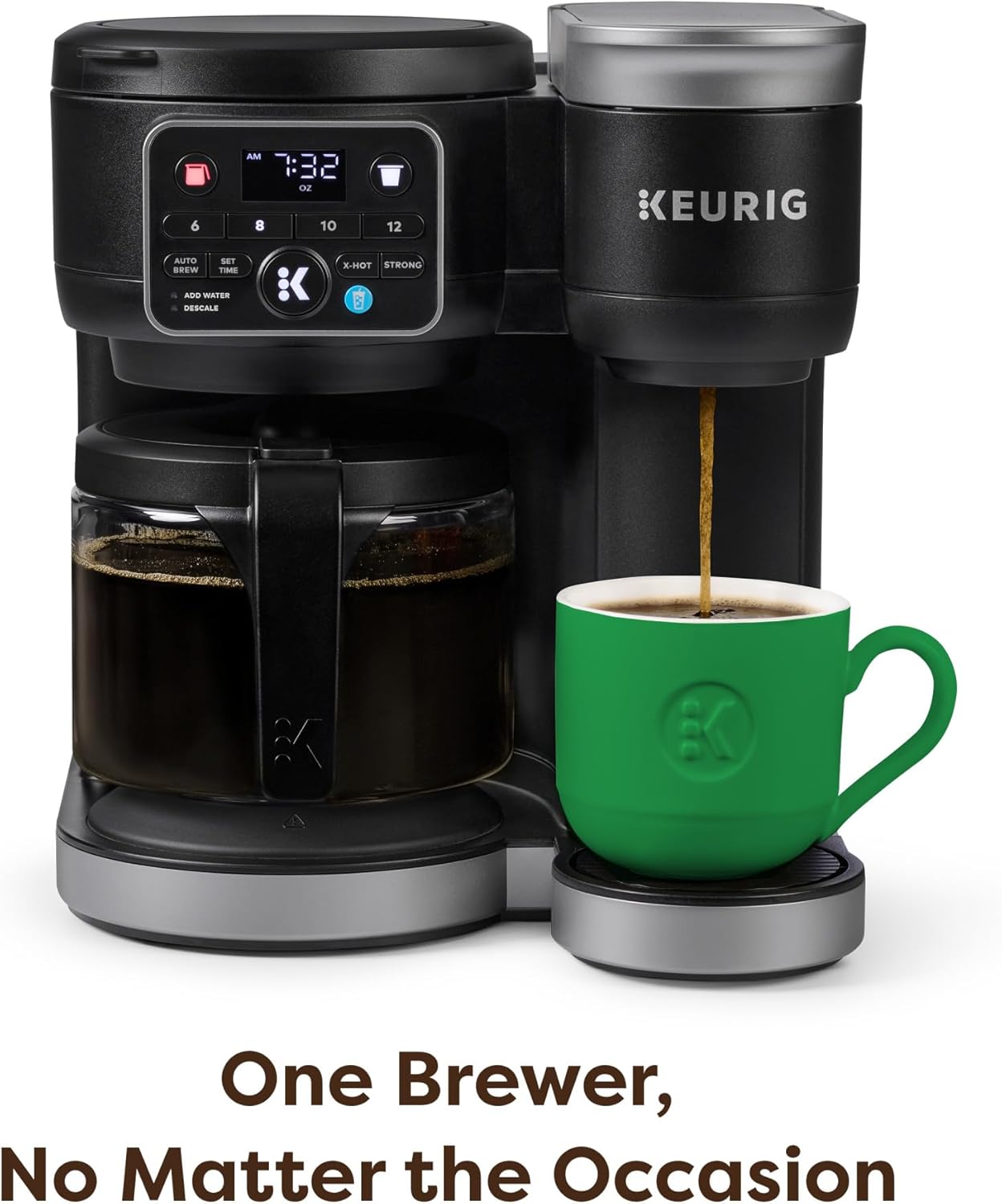 Hot & Iced Single Serve & Carafe Coffee Maker, MultiStream Technology, 72oz Reservoir (Gen 2) | Multistream Tech, Brews K-Cup Pods and Grounds, Brew-over-Ice, Strong and Extra Hot, 6-12 Oz Cups, 6-12 Cup Carafe