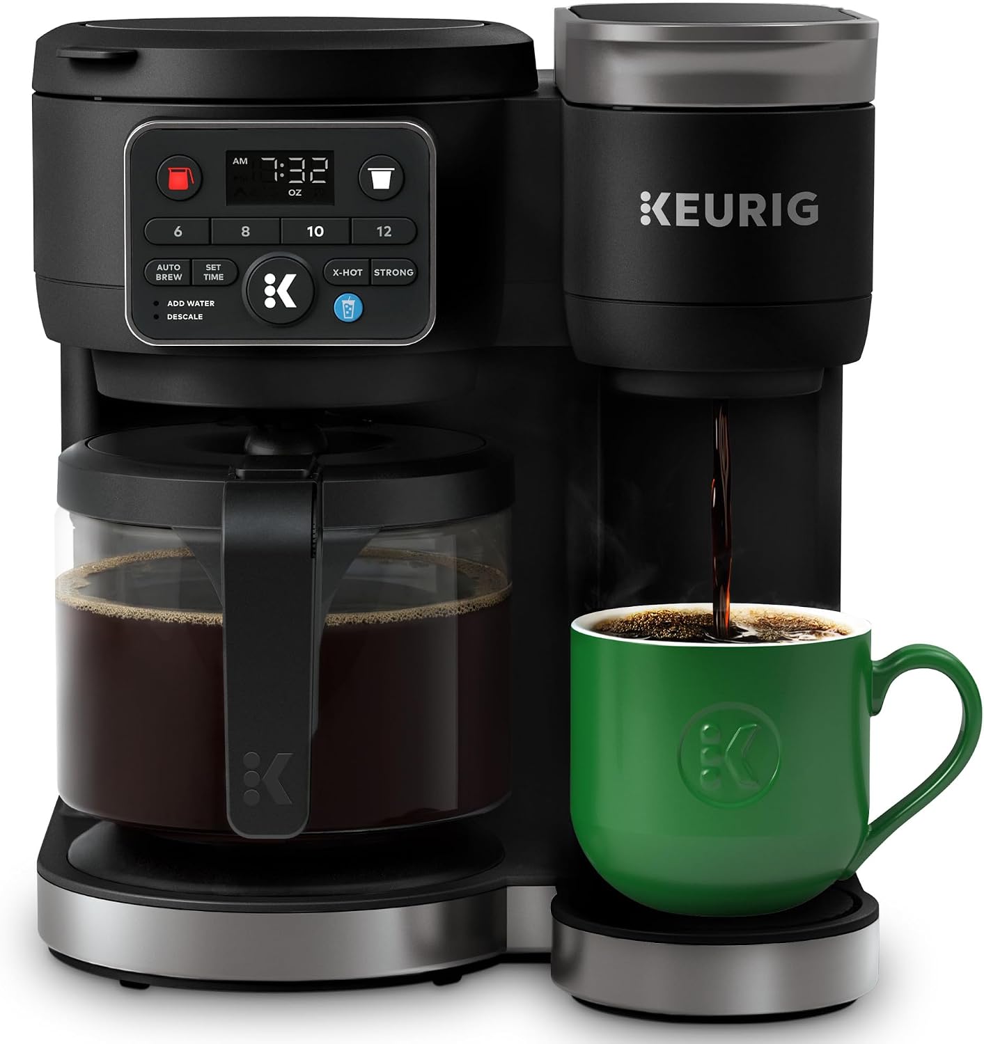 Hot & Iced Single Serve & Carafe Coffee Maker, MultiStream Technology, 72oz Reservoir (Gen 2) | Multistream Tech, Brews K-Cup Pods and Grounds, Brew-over-Ice, Strong and Extra Hot, 6-12 Oz Cups, 6-12 Cup Carafe