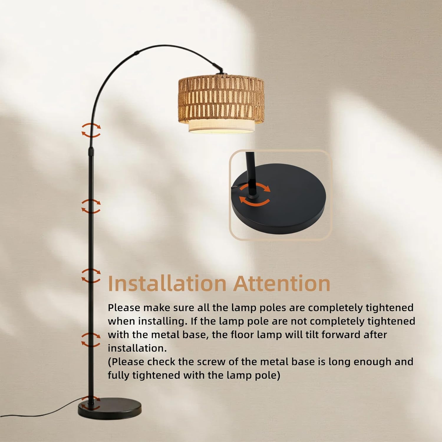 Arc Floor Lamp for Living Room with Remote, 61.5"-72.4" Height Adjust Dimmable LED Floor Lamp with 3 Color Temps, Farmhouse Arched Standing Lamp,Boho Floor Lamp, Arched Floor Lamps for Bedroom, Office