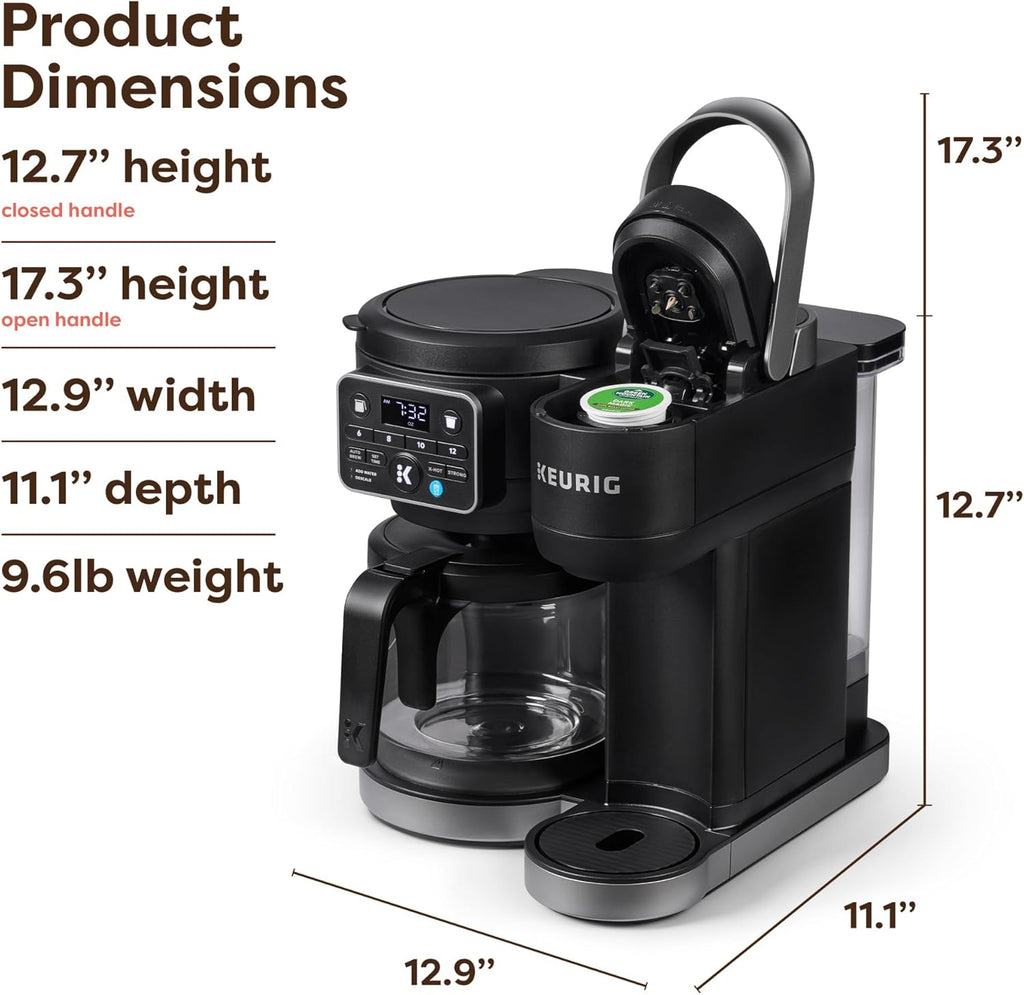 Hot & Iced Single Serve & Carafe Coffee Maker, MultiStream Technology, 72oz Reservoir (Gen 2) | Multistream Tech, Brews K-Cup Pods and Grounds, Brew-over-Ice, Strong and Extra Hot, 6-12 Oz Cups, 6-12 Cup Carafe