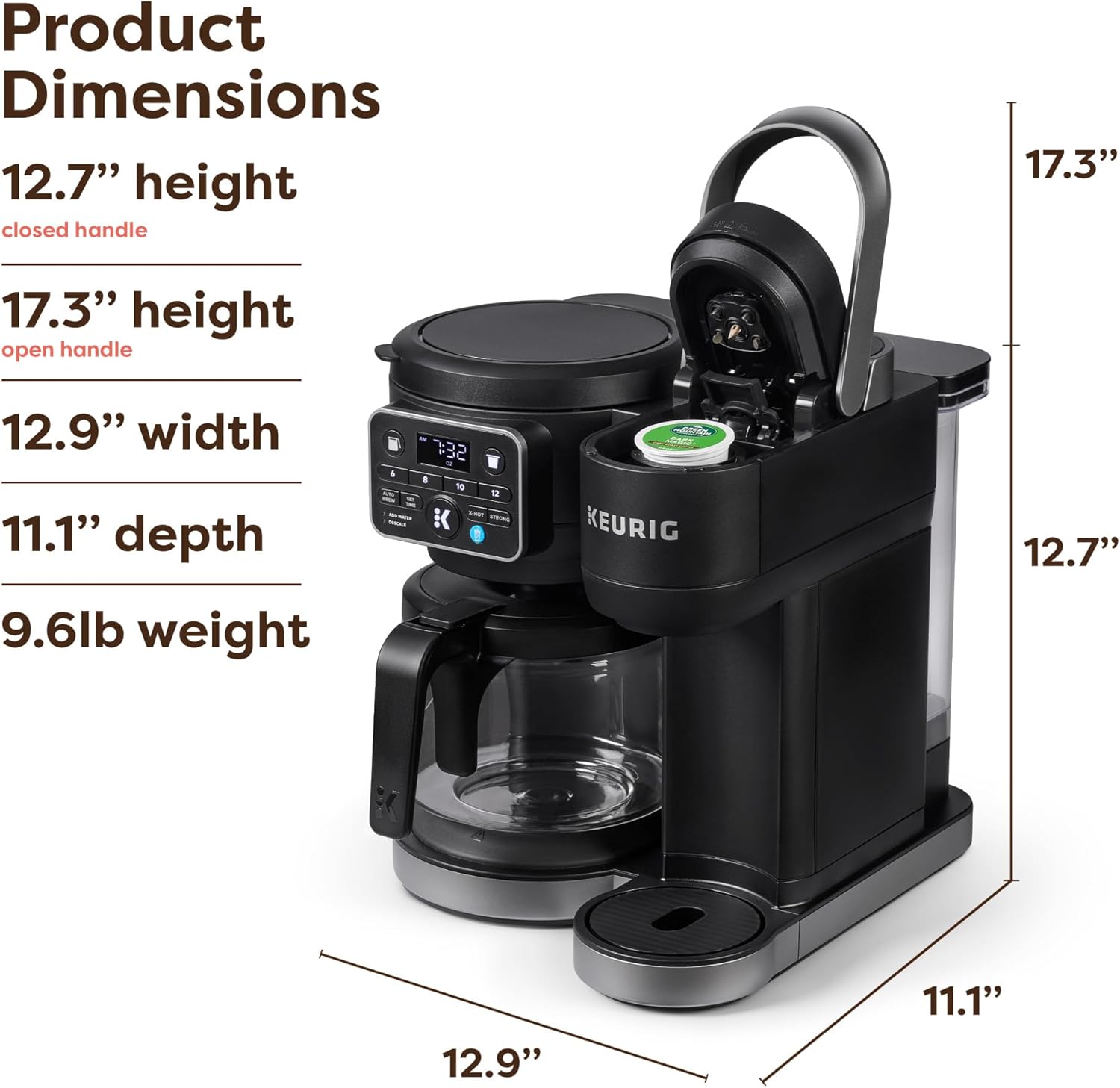 Hot & Iced Single Serve & Carafe Coffee Maker, MultiStream Technology, 72oz Reservoir (Gen 2) | Multistream Tech, Brews K-Cup Pods and Grounds, Brew-over-Ice, Strong and Extra Hot, 6-12 Oz Cups, 6-12 Cup Carafe