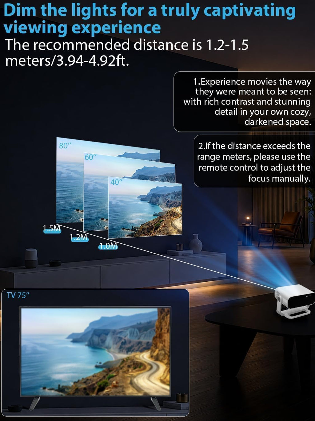 Smart Projector Android 14/TV with WiFi 6 and Bluetooth 5.0 Built in 1000+ Apps 210 ANSI Portable Bedroom Mini Movie Projector Auto Keystone & Zoom-black-and-white