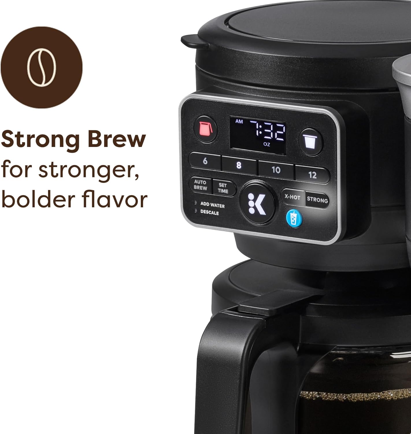 Hot & Iced Single Serve & Carafe Coffee Maker, MultiStream Technology, 72oz Reservoir (Gen 2) | Multistream Tech, Brews K-Cup Pods and Grounds, Brew-over-Ice, Strong and Extra Hot, 6-12 Oz Cups, 6-12 Cup Carafe