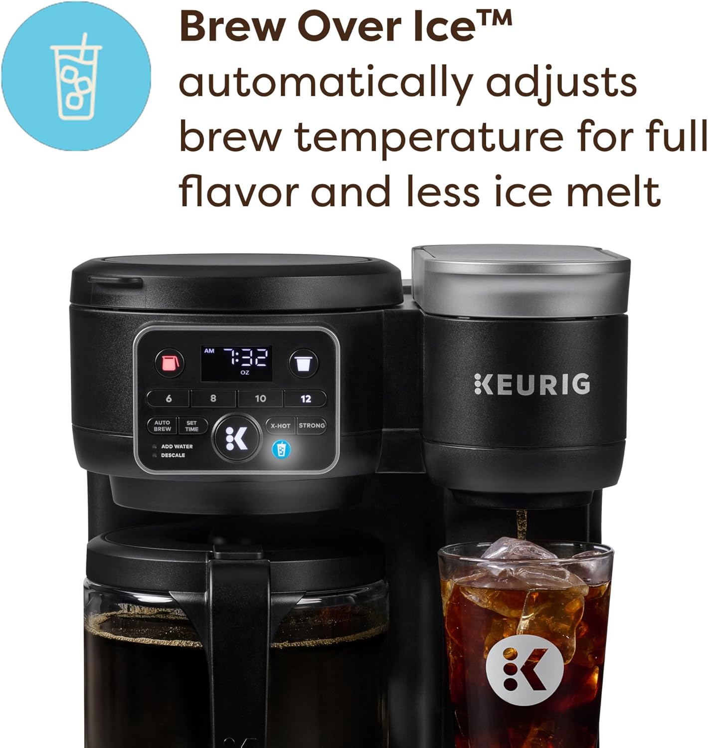 Hot & Iced Single Serve & Carafe Coffee Maker, MultiStream Technology, 72oz Reservoir (Gen 2) | Multistream Tech, Brews K-Cup Pods and Grounds, Brew-over-Ice, Strong and Extra Hot, 6-12 Oz Cups, 6-12 Cup Carafe