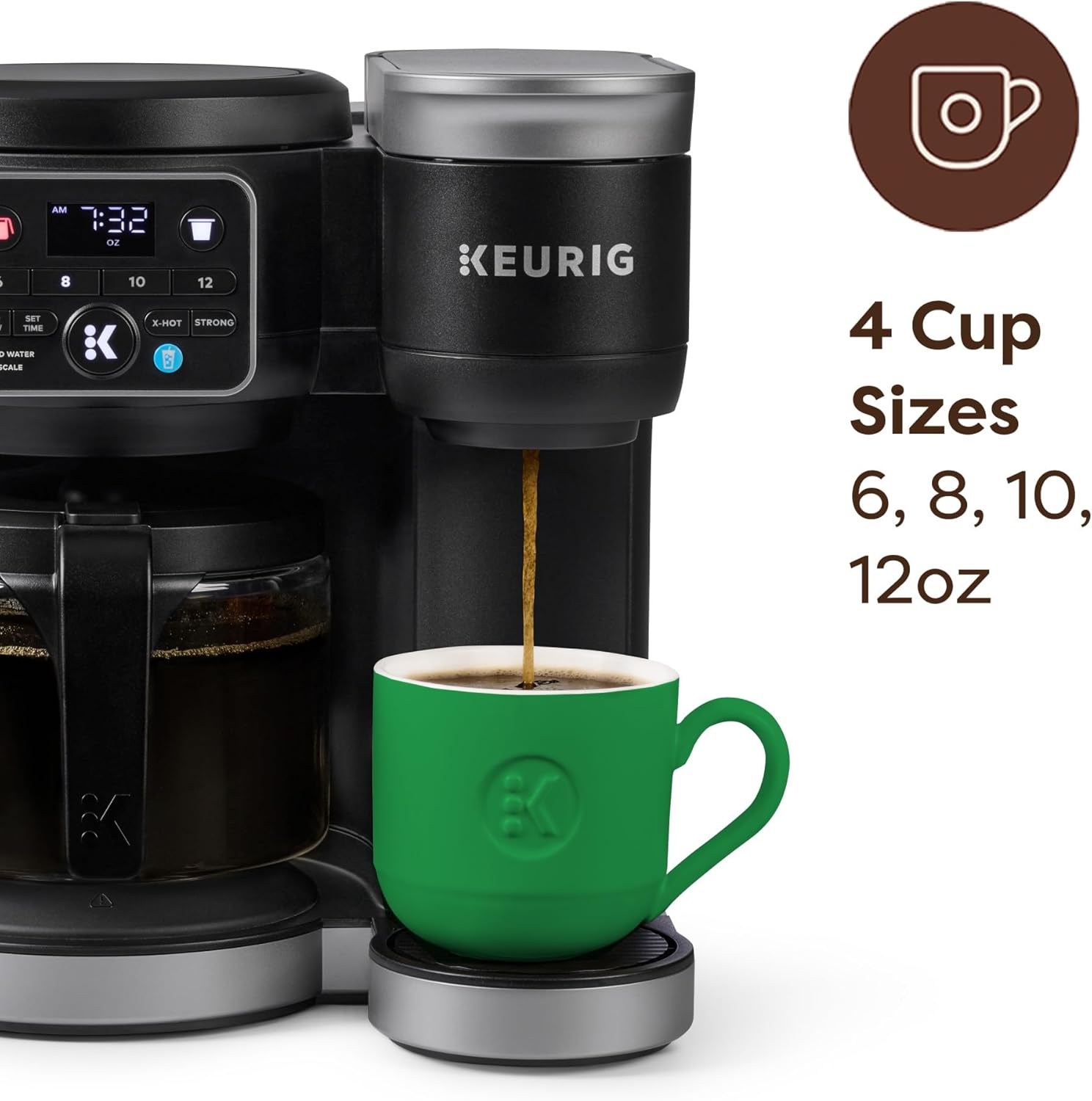Hot & Iced Single Serve & Carafe Coffee Maker, MultiStream Technology, 72oz Reservoir (Gen 2) | Multistream Tech, Brews K-Cup Pods and Grounds, Brew-over-Ice, Strong and Extra Hot, 6-12 Oz Cups, 6-12 Cup Carafe