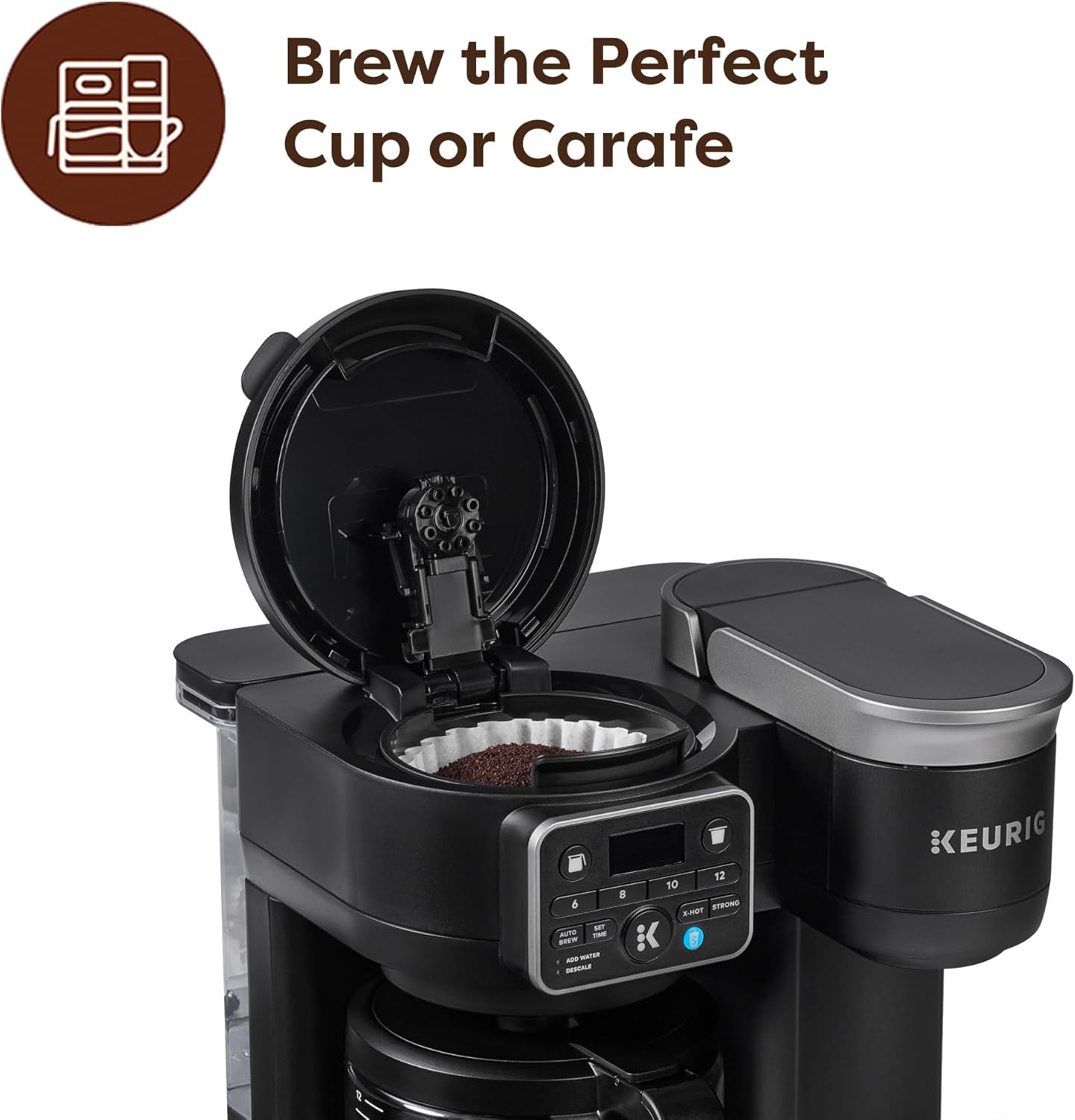 Hot & Iced Single Serve & Carafe Coffee Maker, MultiStream Technology, 72oz Reservoir (Gen 2) | Multistream Tech, Brews K-Cup Pods and Grounds, Brew-over-Ice, Strong and Extra Hot, 6-12 Oz Cups, 6-12 Cup Carafe