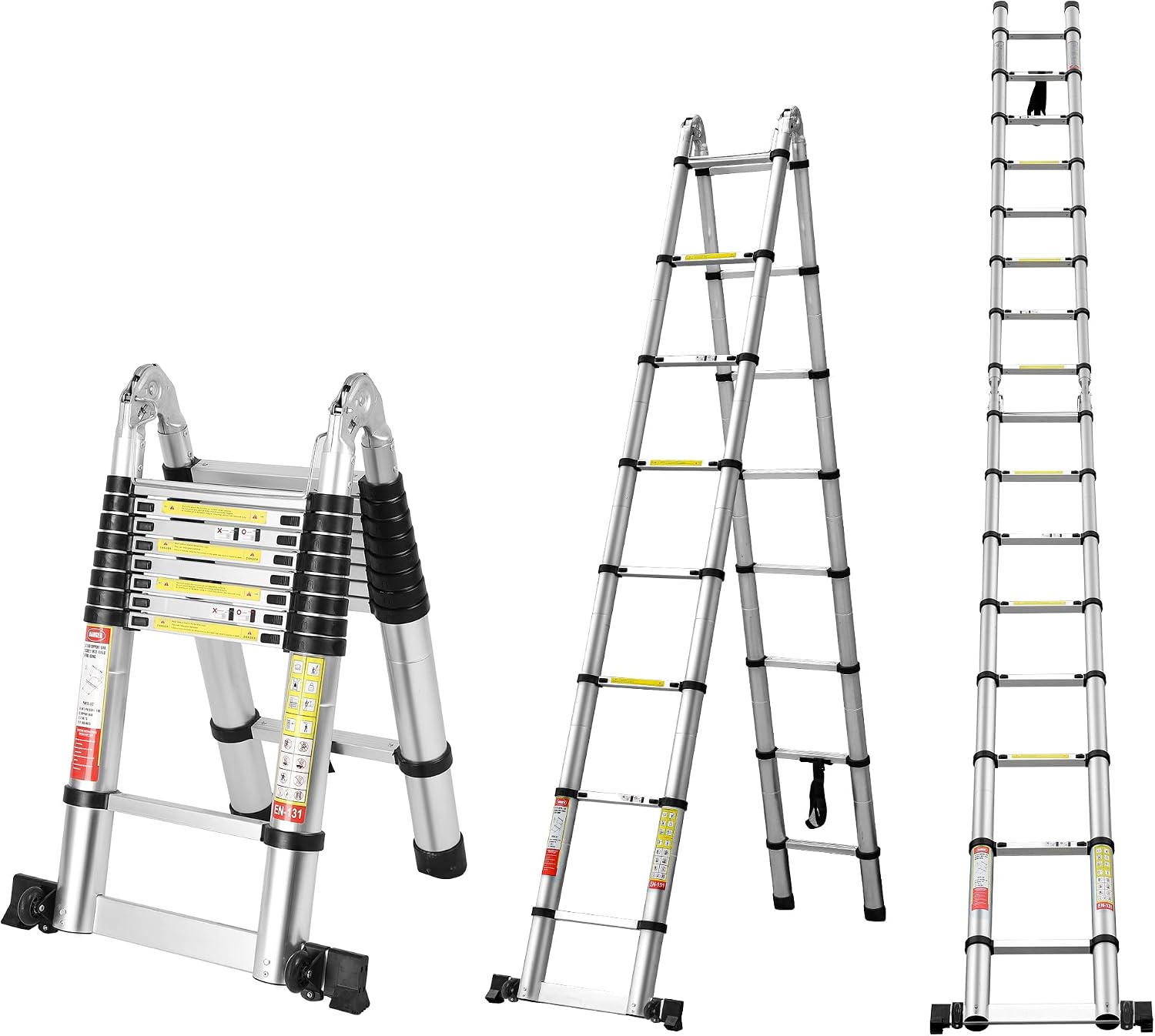 FEETE 16.5FT A-Frame Telescoping Ladder with Wheels - gallery 1