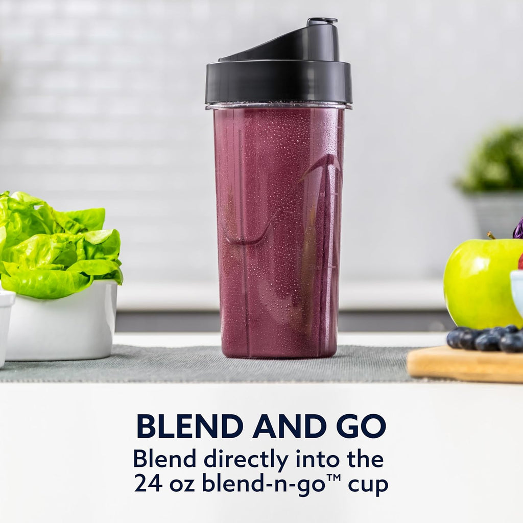 1200 Smoothie Blender with Glass Jar & 24oz To-Go Cup, Countertop Kitchen Blender with 7 Speeds, 1200W Power, Brushed Nickel
