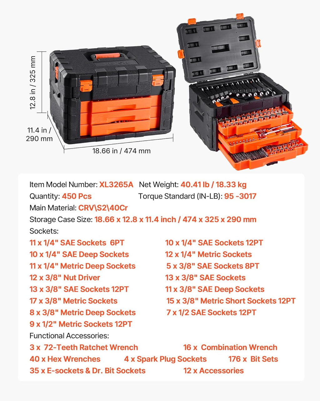 VEVOR 450-Piece Mechanics Tool & Socket Set - gallery 8