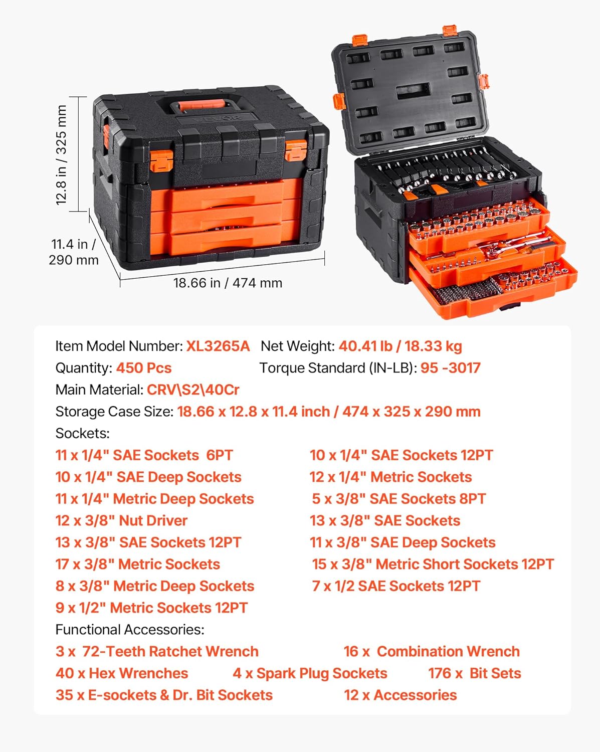 VEVOR 450-Piece Mechanics Tool & Socket Set - gallery 8