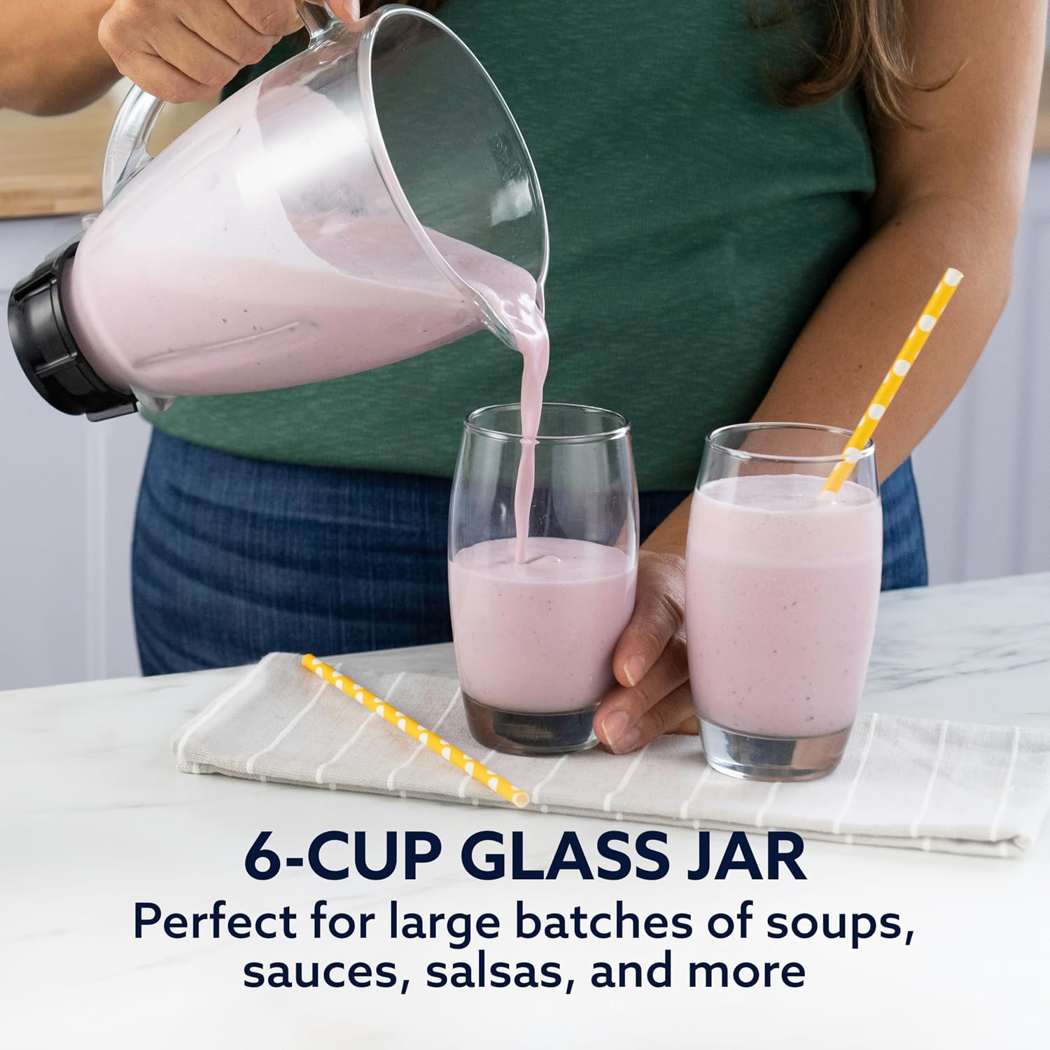 1200 Smoothie Blender with Glass Jar & 24oz To-Go Cup, Countertop Kitchen Blender with 7 Speeds, 1200W Power, Brushed Nickel