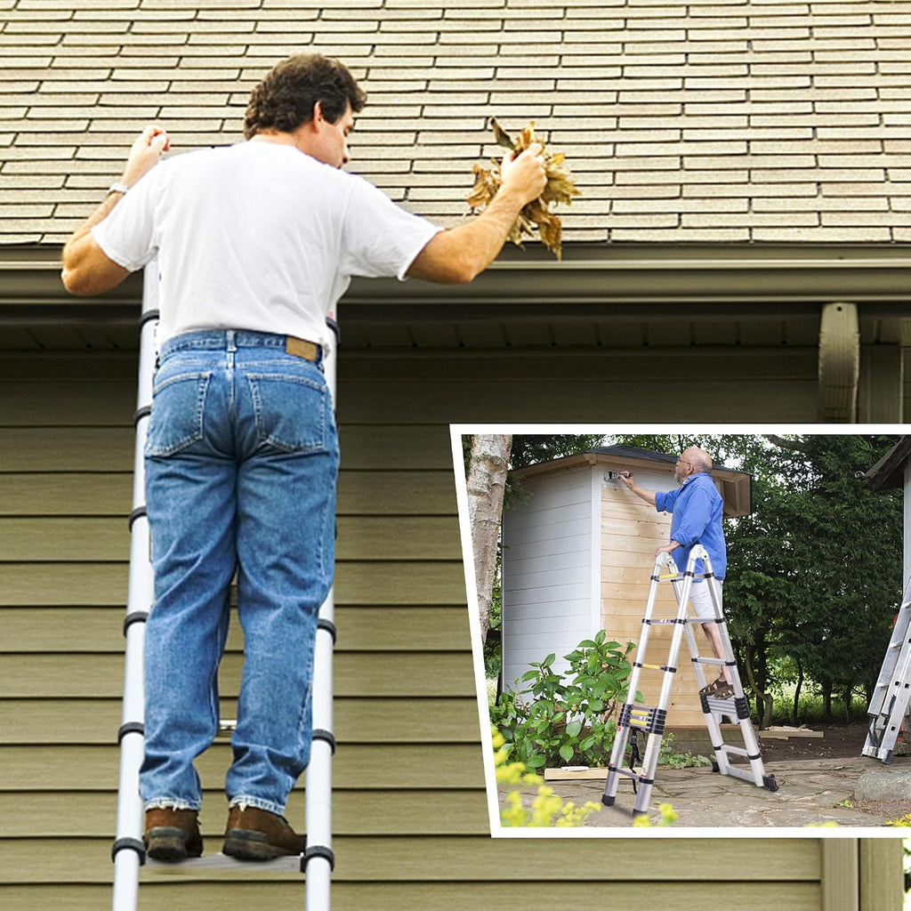 FEETE 16.5FT A-Frame Telescoping Ladder with Wheels - gallery 2