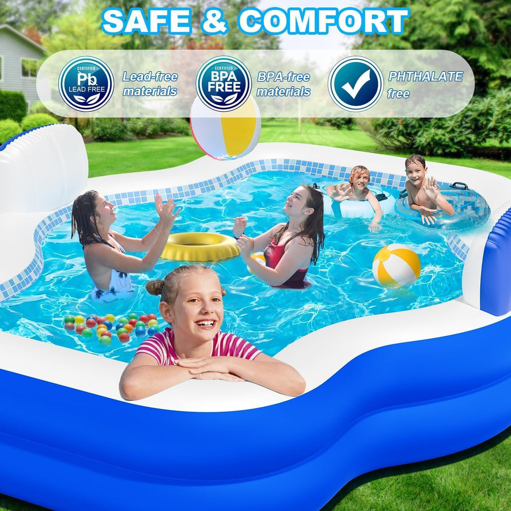 Extra Large Inflatable Swimming Pool with Seats Pump, 10.1TF X 7.5FT Blow-Up Pool Thickened Heavy Duty Family Full Sized Pool for Adults, Inflatable Pools for Garden, Backyard Summer Water Party