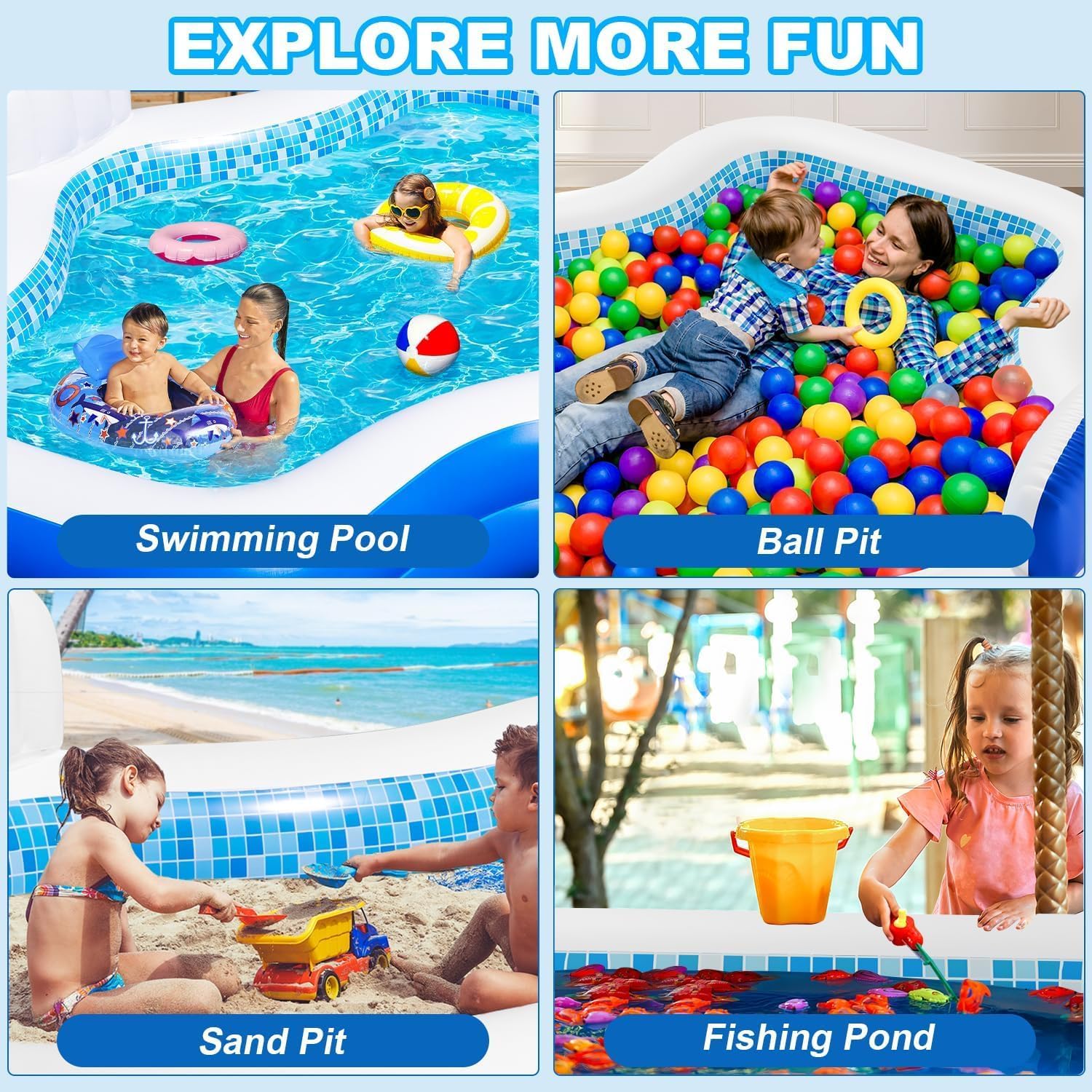 Extra Large Inflatable Swimming Pool with Seats Pump, 10.1TF X 7.5FT Blow-Up Pool Thickened Heavy Duty Family Full Sized Pool for Adults, Inflatable Pools for Garden, Backyard Summer Water Party