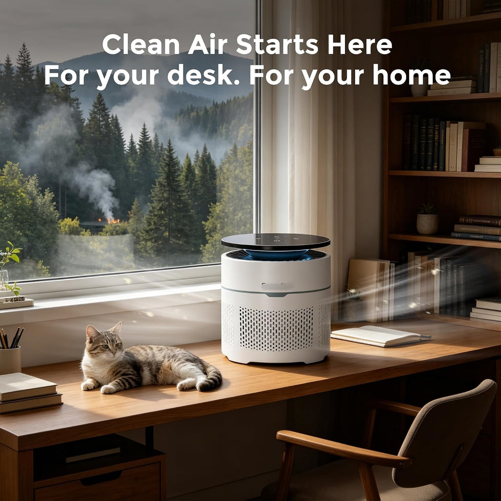 Small Desktop Air Purifier with HEPA Filter for Home and Office | Traps Pollen, Pet Dander & Smoke, Covers up to 250 Sq.Ft., Auto-off Timer, Quiet Sleep Mode, Filter Indicator, Compact