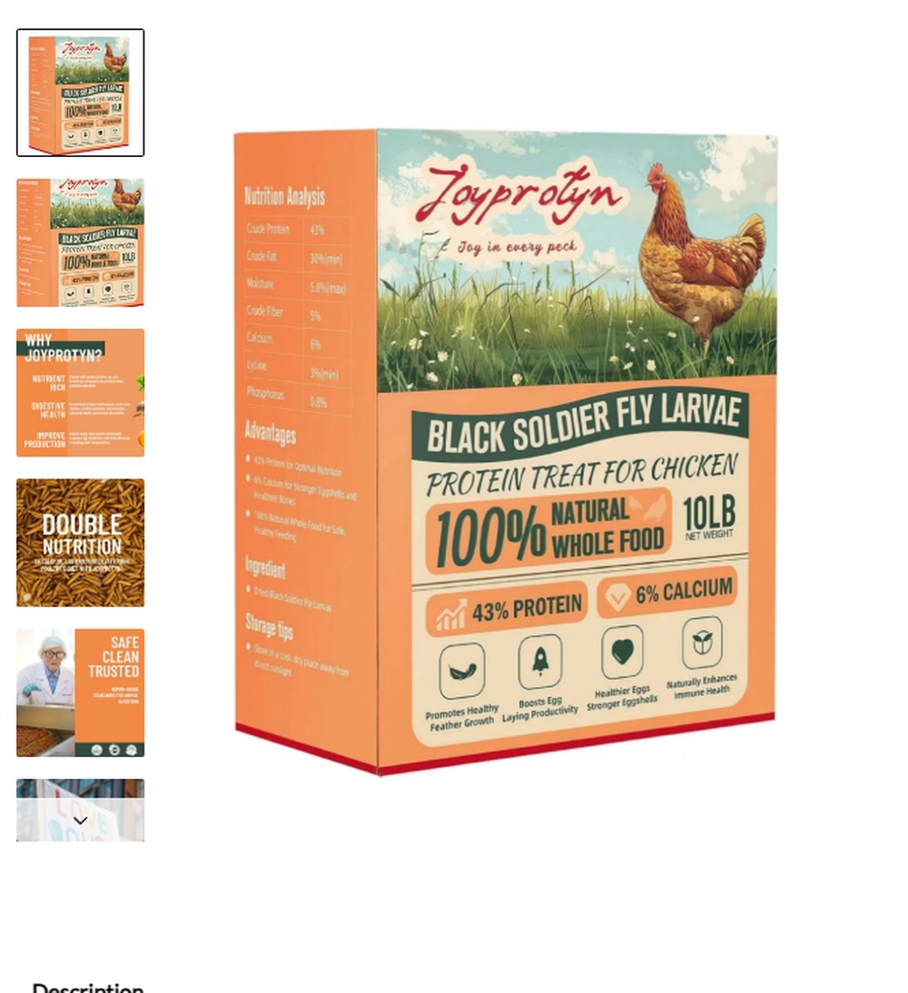 Dried Black Soldier Fly Larvae for Backyard Chickens product view