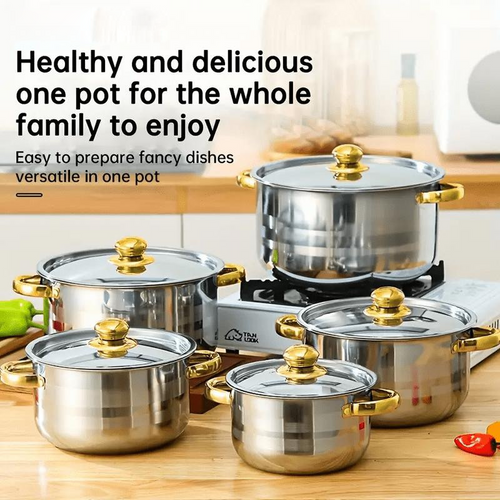 5-Piece Stainless Steel Cookware Set with Glass Lids - gallery 2