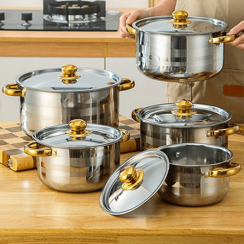 5-Piece Stainless Steel Cookware Set with Glass Lids - gallery 1