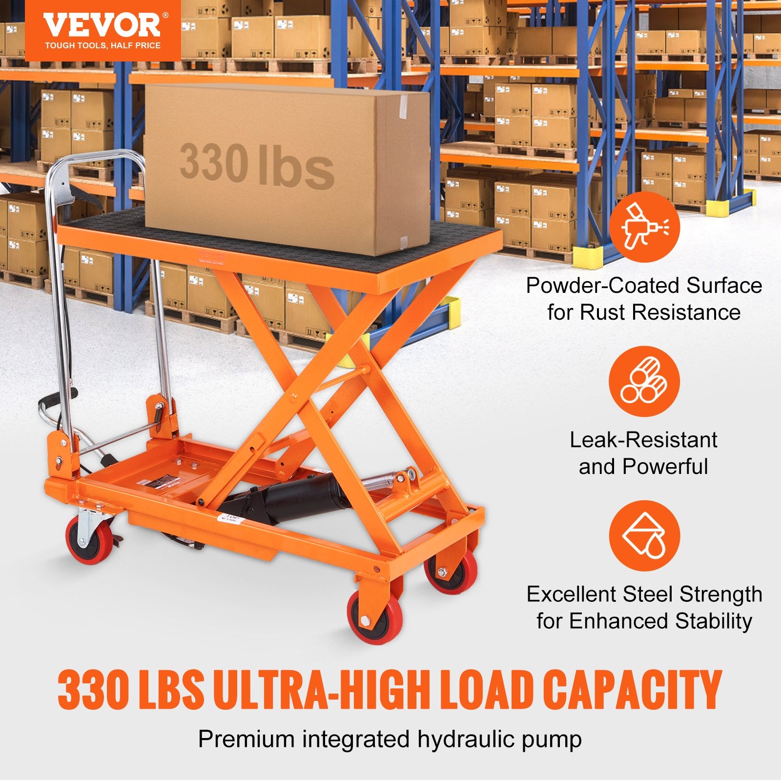 VEVOR 330 lb Hydraulic Lift Table Cart, 28.5 in Single-Scissor - gallery 2