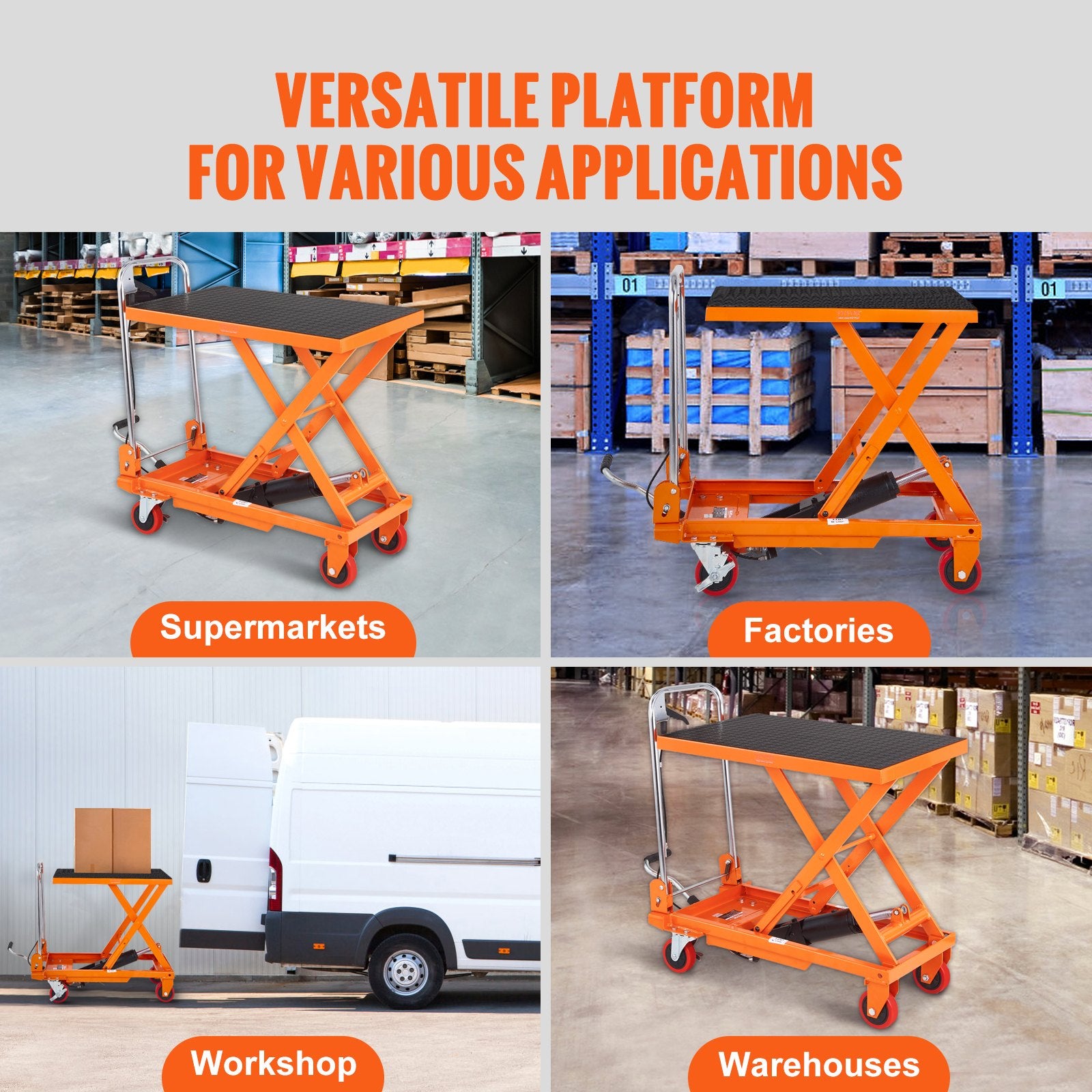 VEVOR 330 lb Hydraulic Lift Table Cart, 28.5 in Single-Scissor - gallery 7